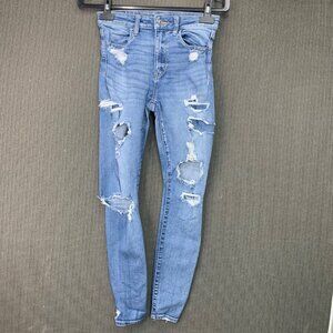 American Eagle Distressed Skinny Jeans Size 2 Regular Light Wash Next Level Stre